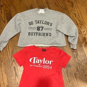 Gray Boyfriend Sweatshirt and Red Taylor T-Shirt